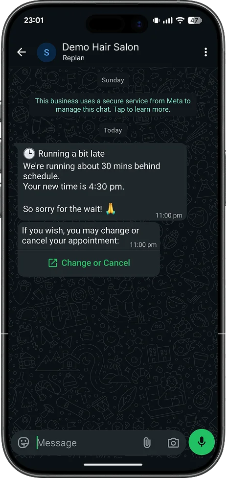 Delay notice received by the client in WhatsApp